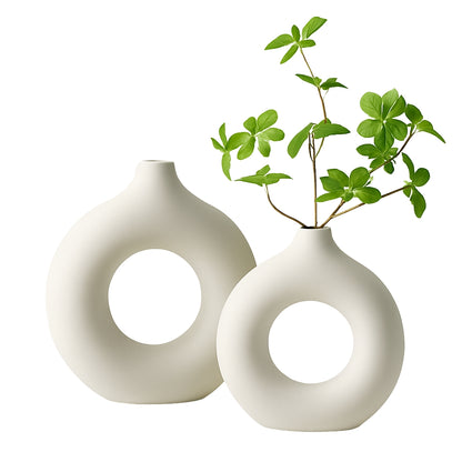 Flower vase donut design white decor for modern home styling