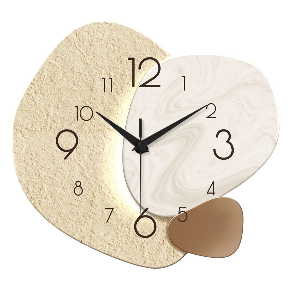 large wall clock with abstract geometric design on living room wall