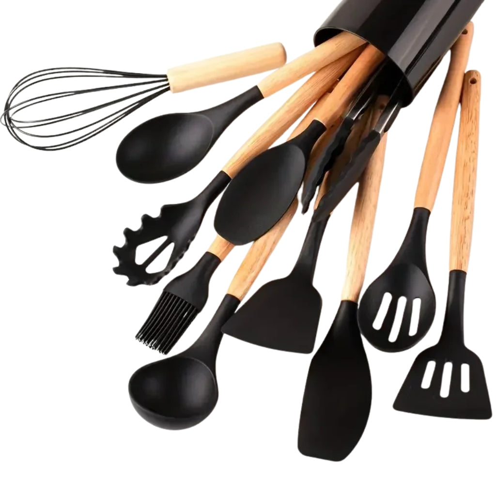 Cooking Utensil Set with Wooden Handle for Nonstick Cookware