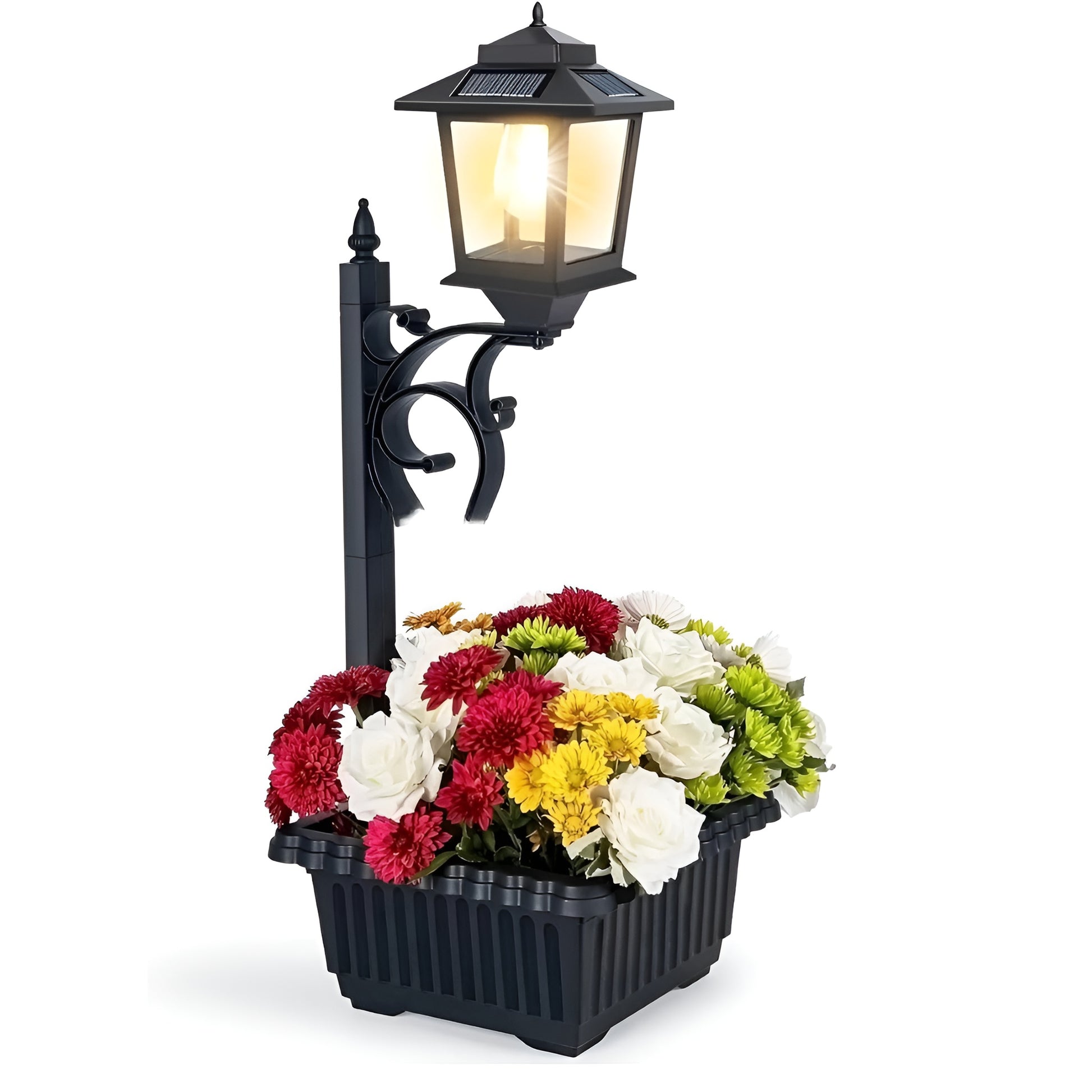 black solar powered outdoor lights with warm glowing lantern design
solar landscape lighting for yard and garden arrangement