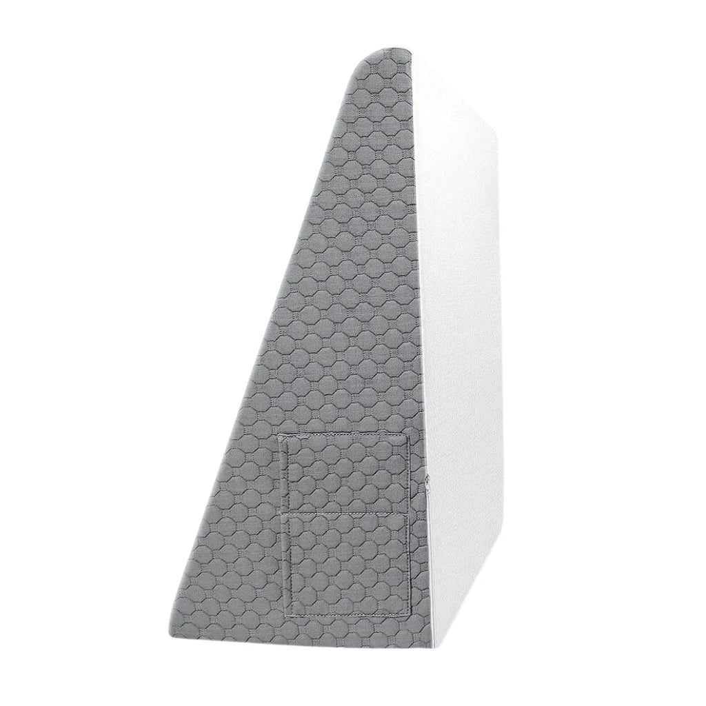 Wedge pillow for sleeping with breathable foam top, gray and white design
Elevated bed wedge pillow for head and back support, ideal for acid reflux
Portable wedge pillow with 2 pockets for remote control and glasses storage
Comfortable foam wedge pillow for post-surgery recovery, leg elevation
Memory foam wedge pillow for sleeping, gray and white cover, ergonomic design