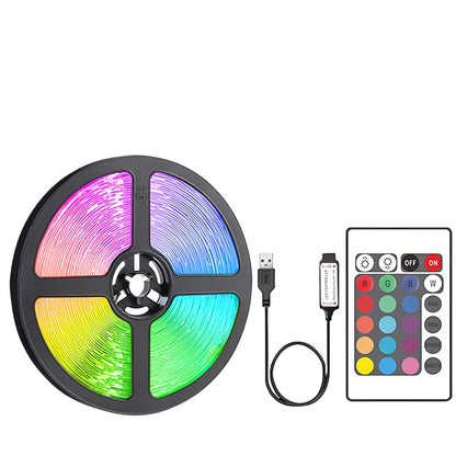 multicolor led strip shown with remote and RGB packaging
indoor led strip lights for TV backlight room and party decor