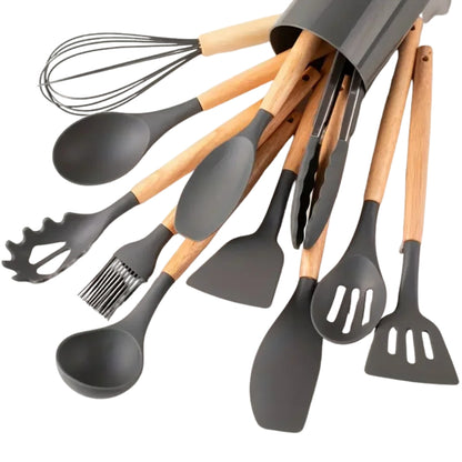 Cooking Utensil Set with Wooden Handle for Nonstick Cookware
