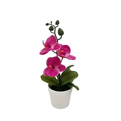 artificial plant orchid with pink and white flowers in a white pot
faux orchid tabletop decor with green leaves and striped petals
artificial orchid flowers arrangement in white planter for indoor decor
potted artificial plant with orchid blooms for home or office display