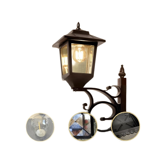 solar lights outdoor lantern mounted on decorative garden post
solar garden lights attached to flower planter for outdoor decor