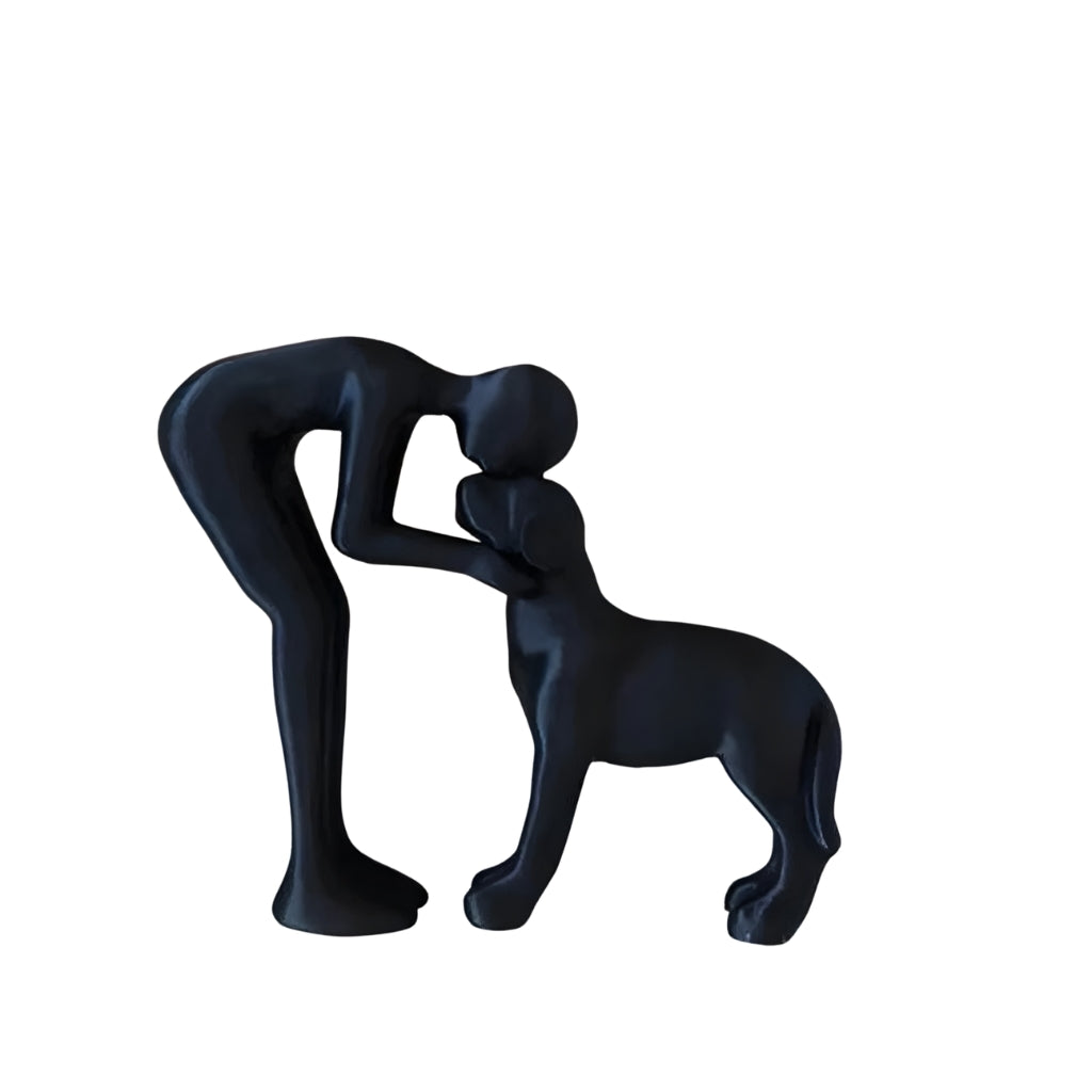 minimalist dog figurine showing a person touching a dog in abstract style
abstract dog figurine sculpture for home decor on a tabletop
white minimalist dog owner statue with human and pet design
modern figurines decor featuring a person and dog interaction