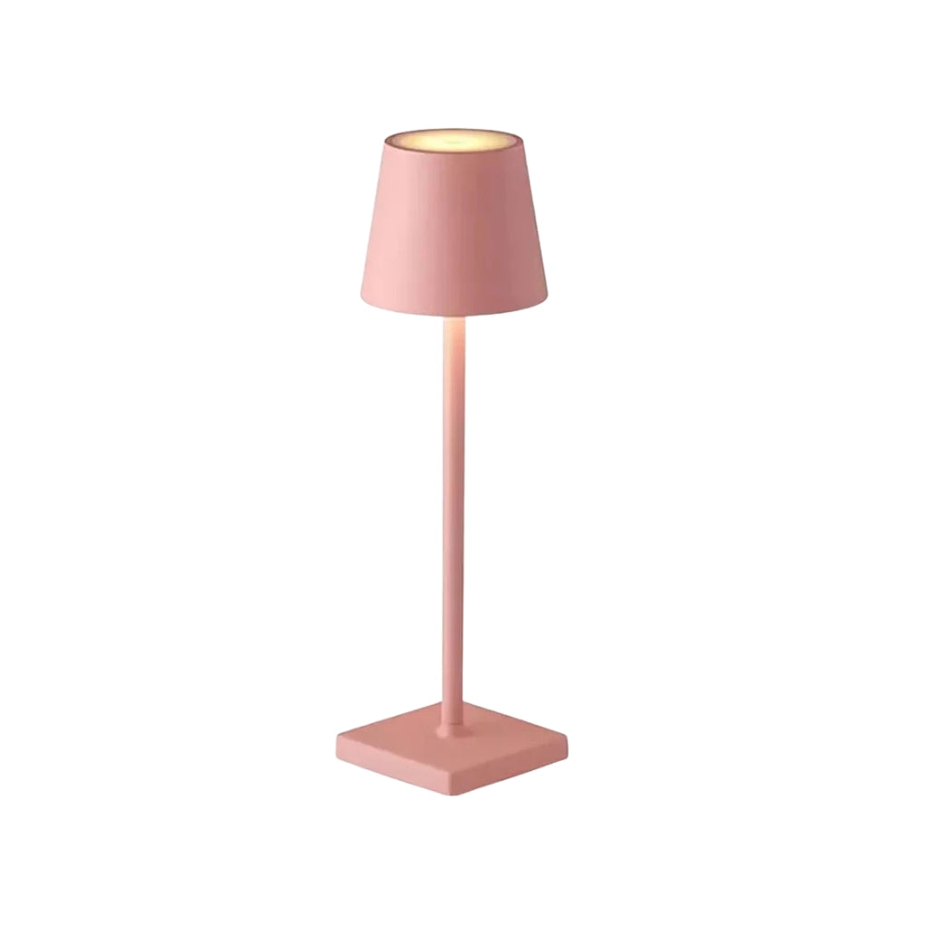 colorful table lamps with slim metal stands and fabric style shades