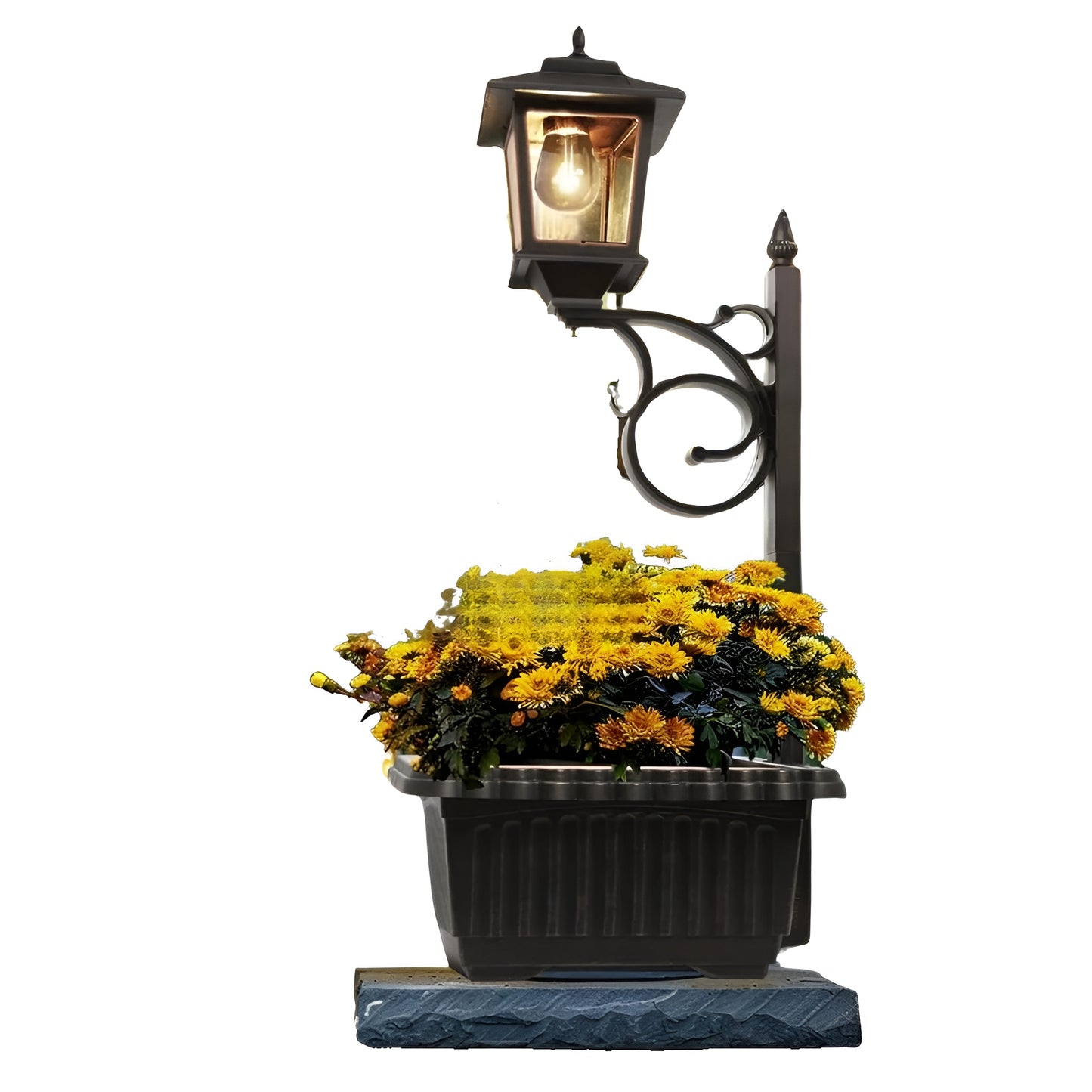 decorative solar lantern with flower pot base for patio or lawn