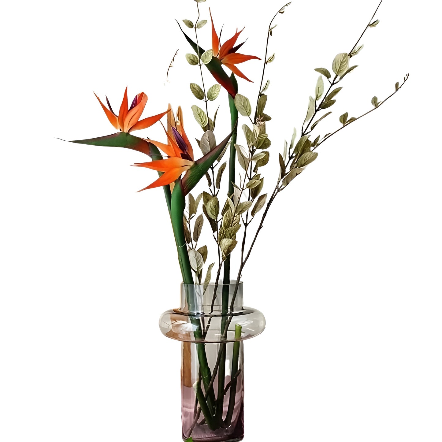 artificial flowers bird of paradise orange stems in glass vase
