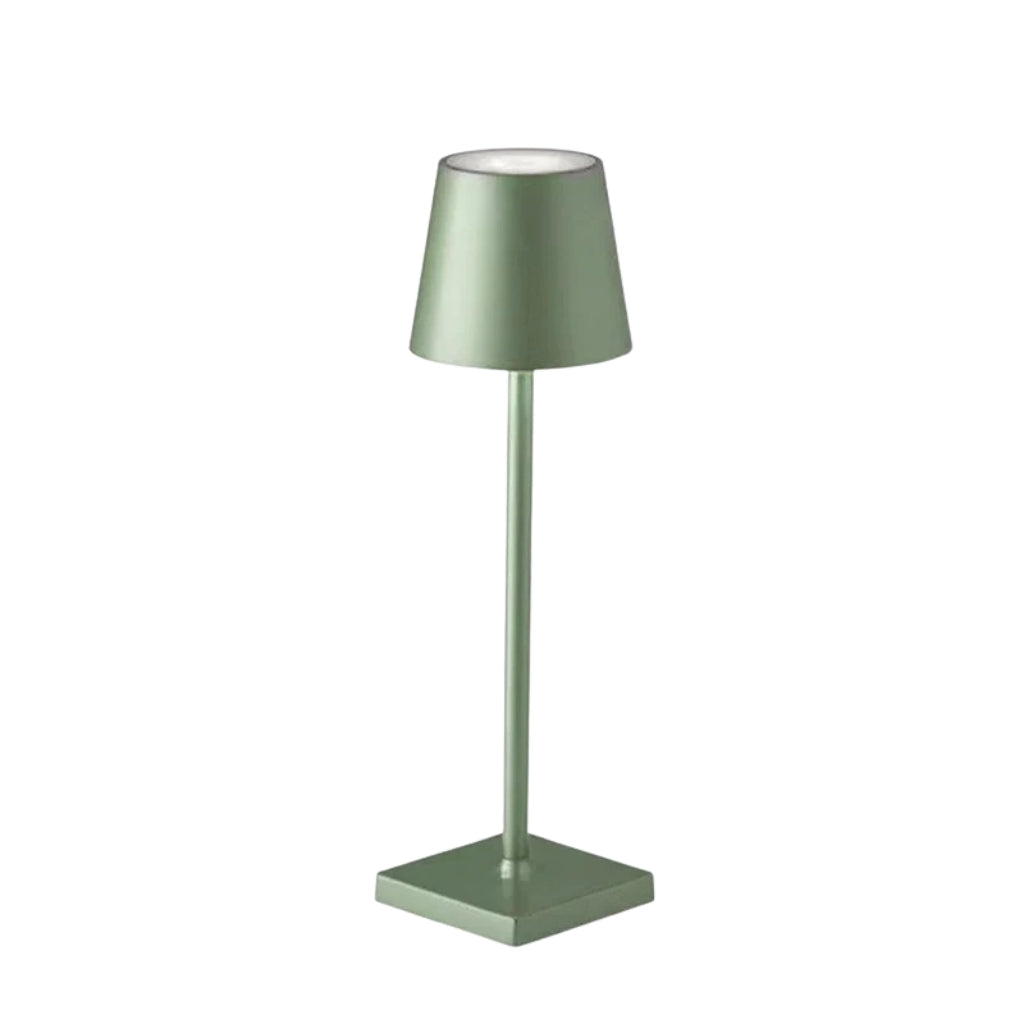 LED table lamps displayed in white black pink green gold and brown
