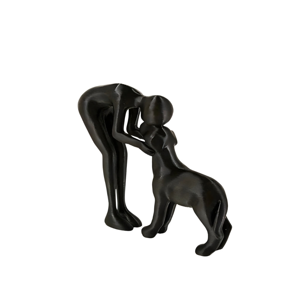 minimalist dog figurine showing a person touching a dog in abstract style
abstract dog figurine sculpture for home decor on a tabletop
white minimalist dog owner statue with human and pet design
modern figurines decor featuring a person and dog interaction