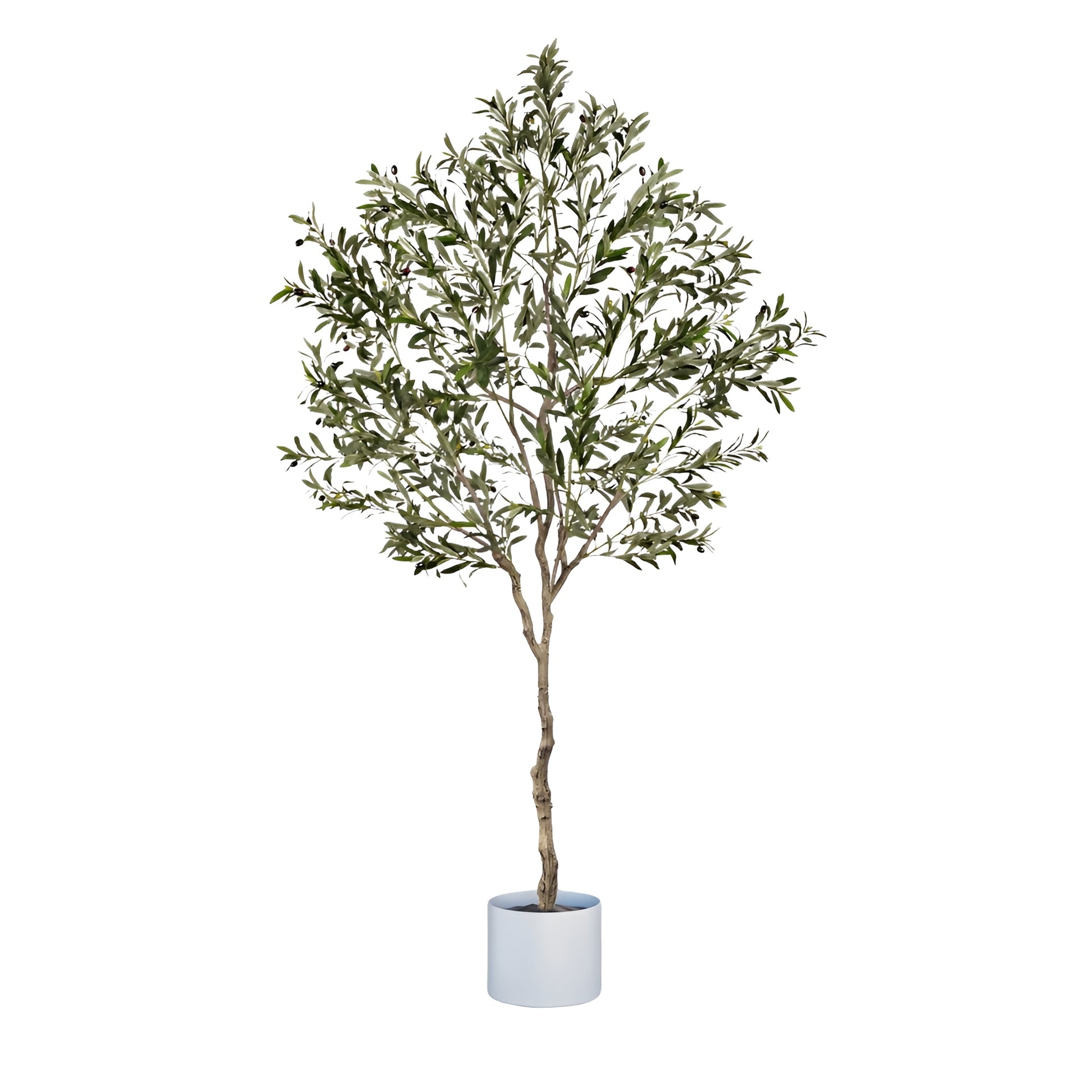 artificial olive tree in white planter for modern home decor
tall artificial trees with realistic green leaves in indoor living room