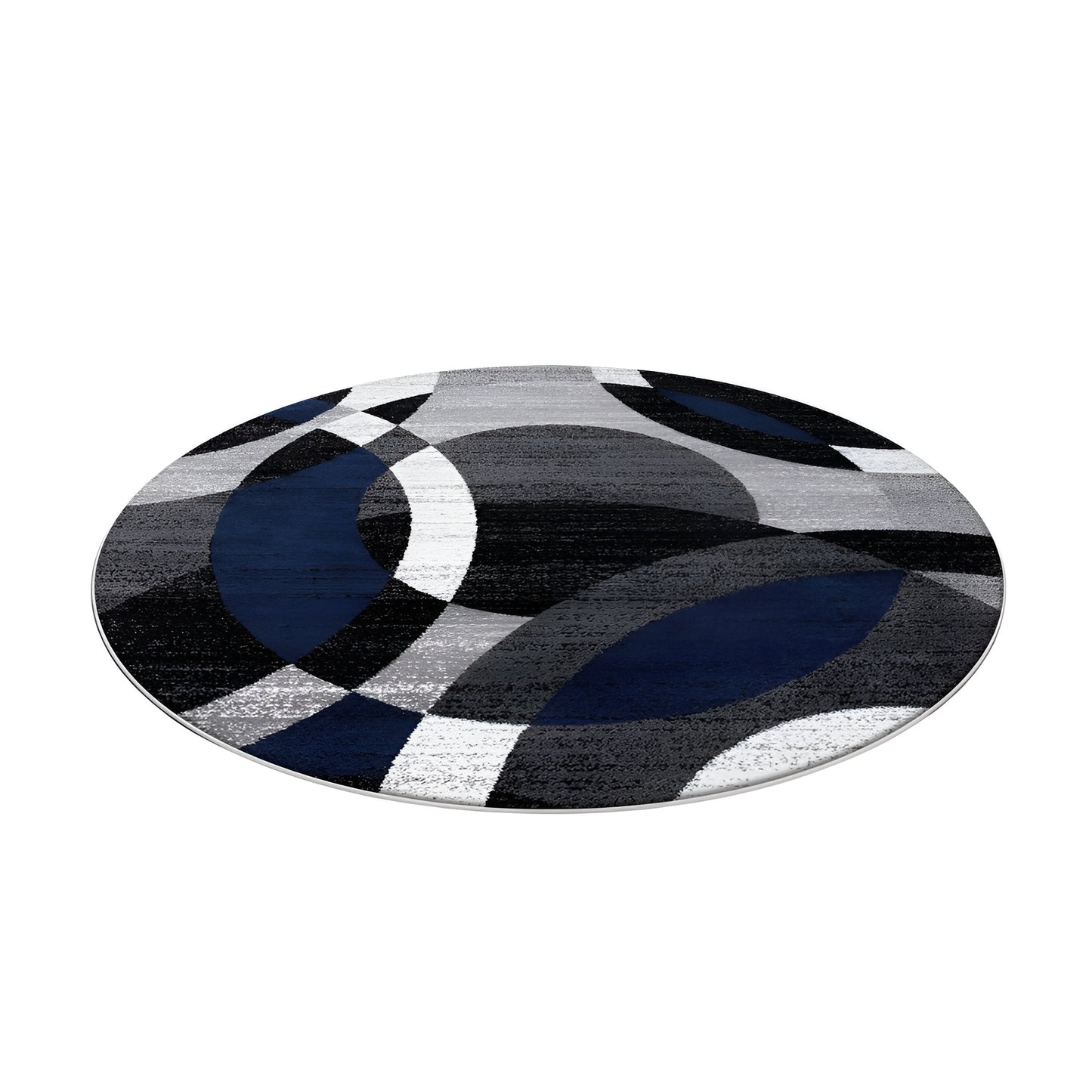 Round black and gray geometric area rug in a modern living room
Large washable rug with abstract pattern under living room seating area
Modern round area rugs shown on a light floor in a home interior
Black white and gray geometric rugs displayed in a spacious room
Soft round living room rug with modern curved pattern design