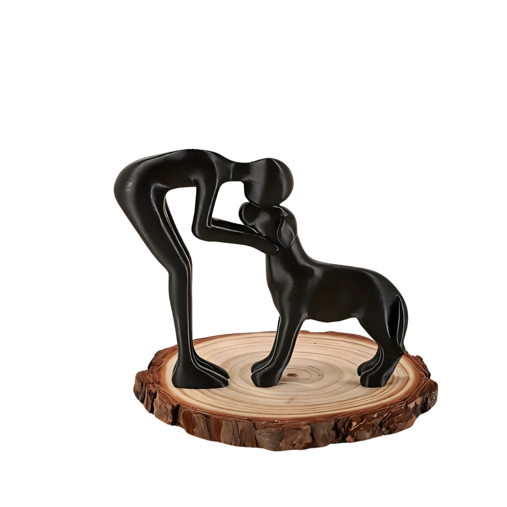 minimalist dog figurine showing a person touching a dog in abstract style
abstract dog figurine sculpture for home decor on a tabletop
white minimalist dog owner statue with human and pet design
modern figurines decor featuring a person and dog interaction