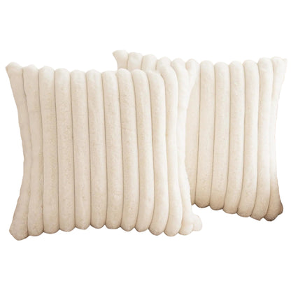 White faux fur throw pillow covers with striped texture on a sofa
Soft square cushion covers displayed on a light living room couch
Cream striped throw pillow covers used as sofa decor
Large plush pillow covers with faux rabbit fur texture on beige sofa
Solid white decorative pillow covers arranged in a cozy home setting