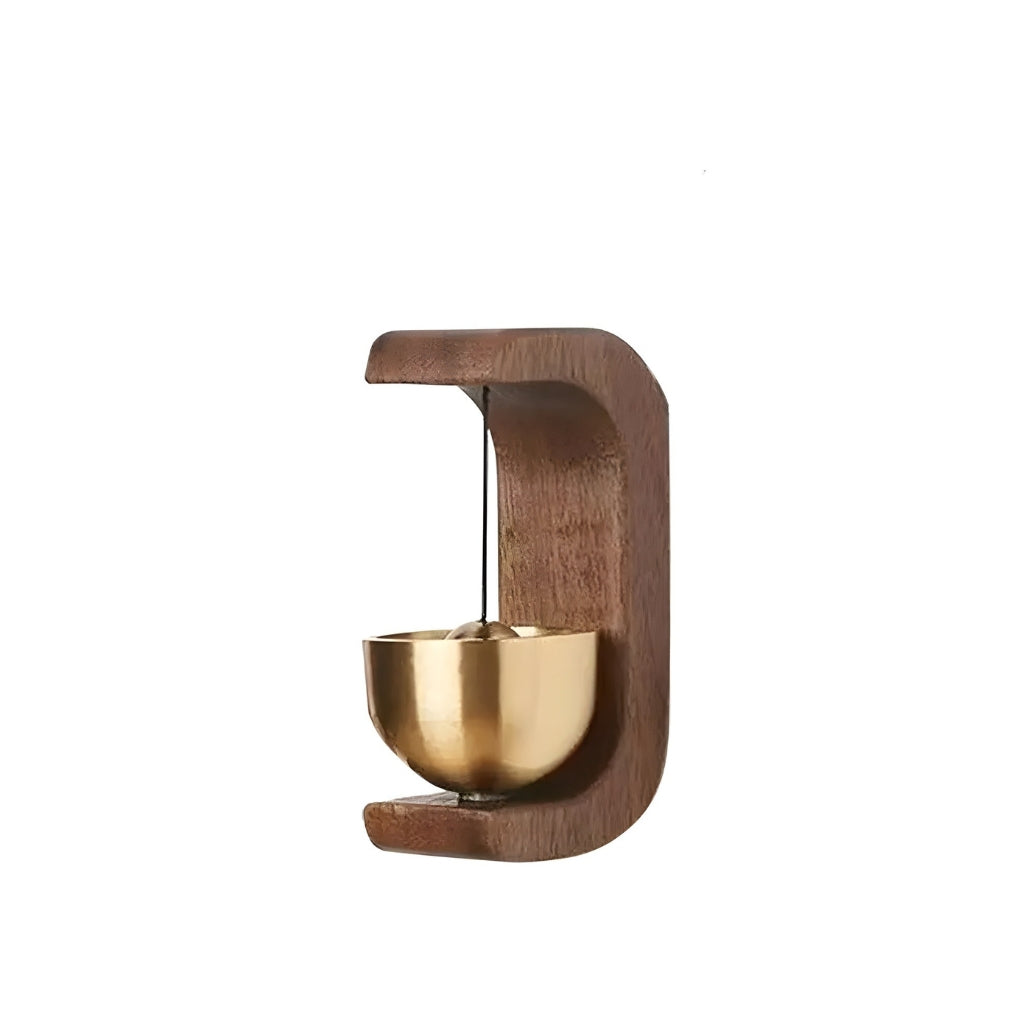 Wooden holder with a gold bowl on a white background