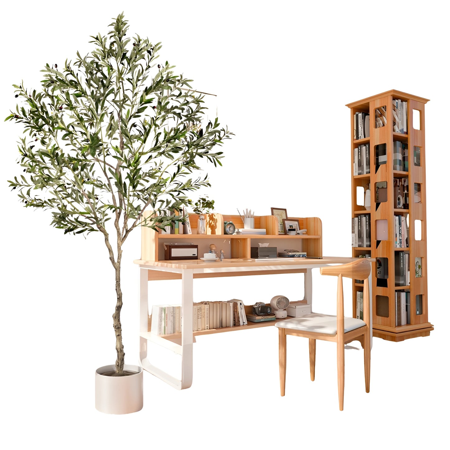 faux olive plant standing in decorative pot near hallway wall
lifelike artificial tree for office and living room decoration