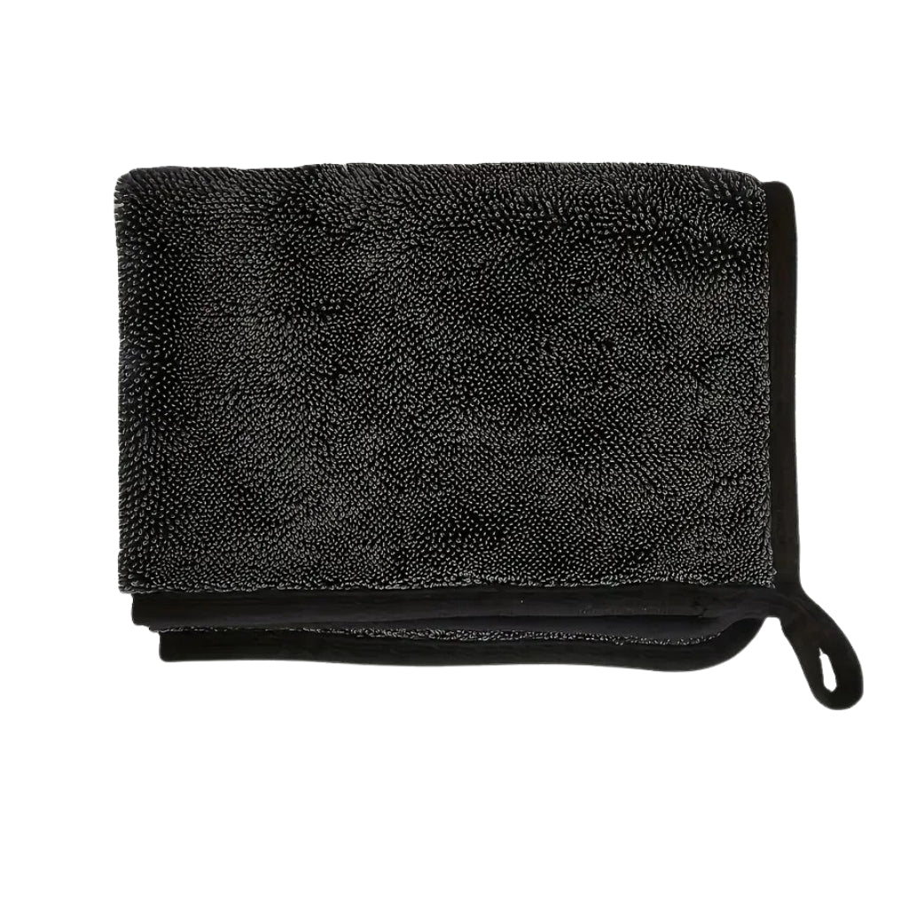 dark gray microfiber towels folded with soft textured cleaning surface