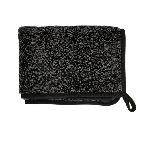 dark gray microfiber towels folded with soft textured cleaning surface