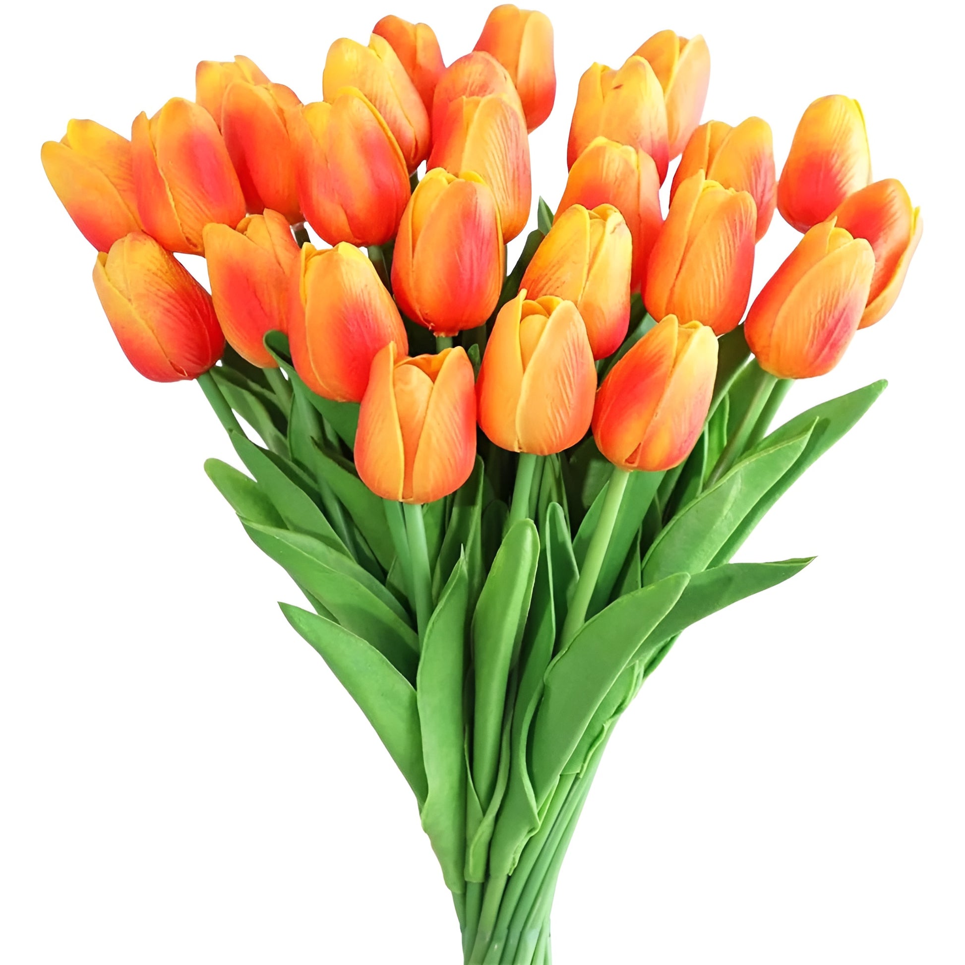 artificial flowers tulip bouquet in white placed in vase on table
realistic fake tulips with green stems arranged for home decor
silk flowers tulip arrangement in multiple colors for decoration
artificial plants tulip bouquet close up showing realistic petals
decorative fake tulips bouquet for wedding or home display