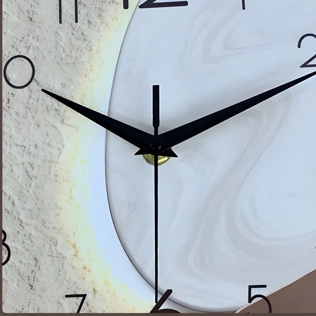 modern wall clock with beige white and brown layered shapes