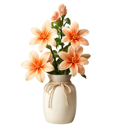 white flower vase with bow rope detail and scalloped top edge
plastic white vase with decorative bow for tabletop home decor
white tabletop flower vase with soft curved shape and rope bow
modern white vase for living room bedroom or office decoration